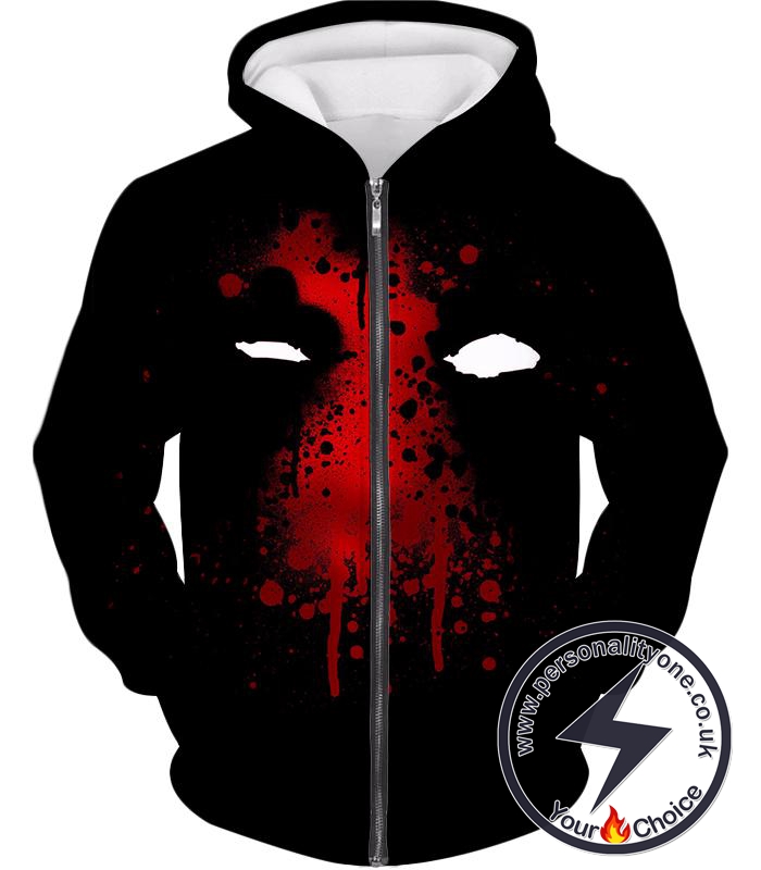 Deadpool Promo Mask Fan Art All Black Zip Up Hoodie